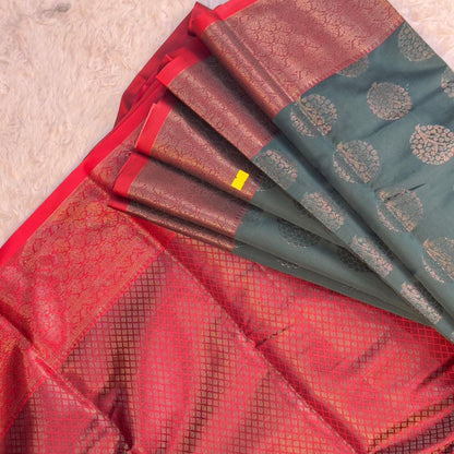 Semi Silk Saree with Golden Round Pattern