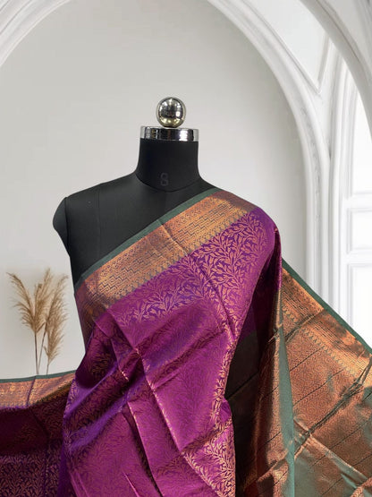 Semi Silk Saheli Collections with leaf pattern Purple