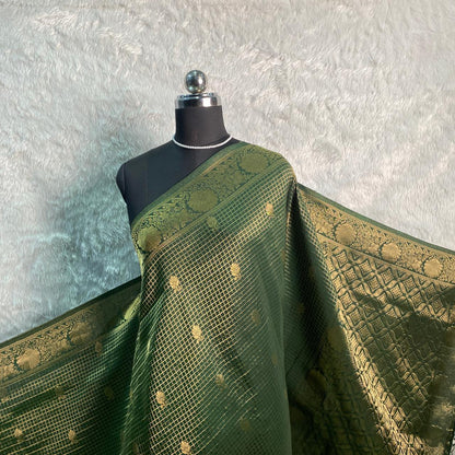 Georgette Banarasi Checks Saree Green with Golden Zari