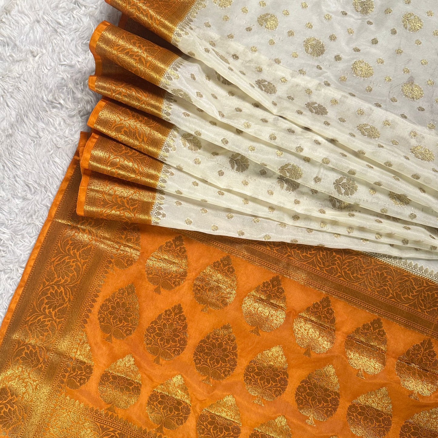 Georgette Banarasi Butti Party Wear Saree Dark Yellow