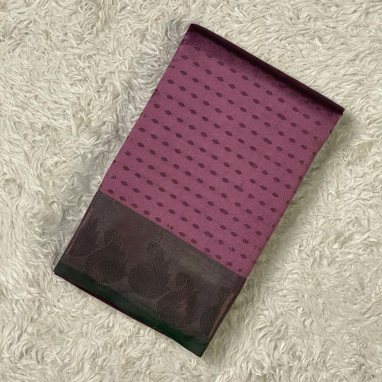 Banarasi Butti Semi Silk with Floral Border Saree Lavender