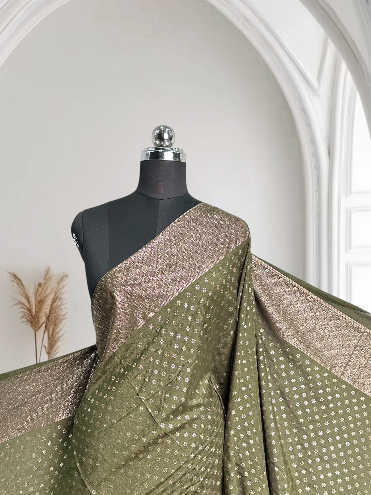 Kasmiri Silk Saree Olive Green Dress Code