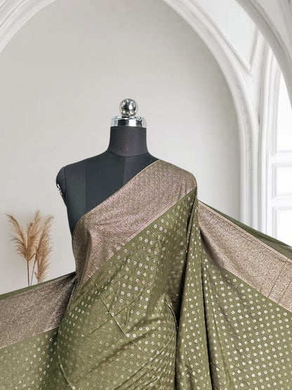 Kasmiri Silk Saree Olive Green Dress Code