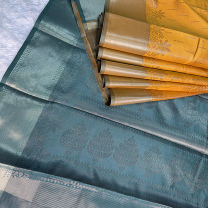 Floral Border Semi Silk Saree Wedding Collexction Yellow