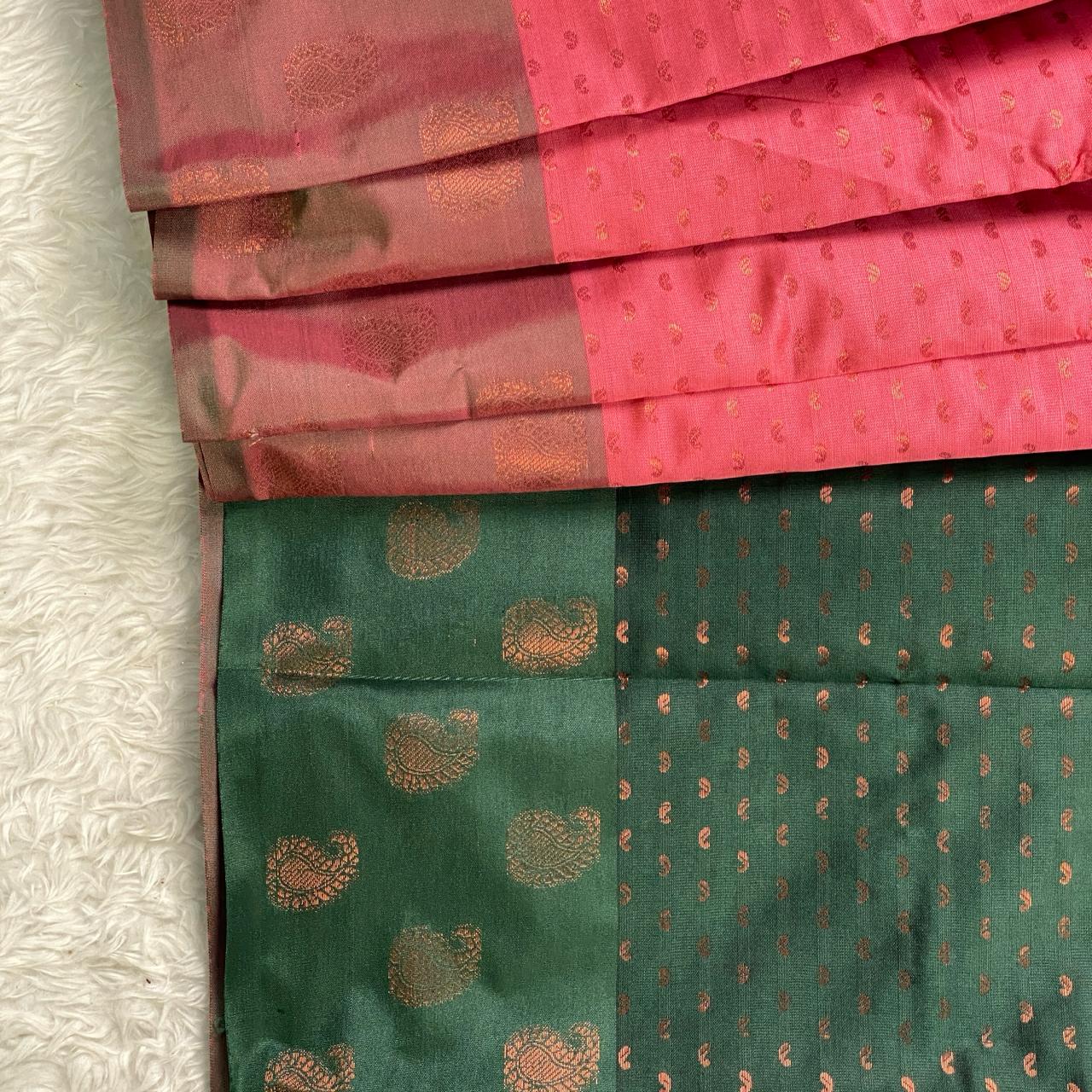Banarasi Butti Semi Silk with Floral Border Saree Peach
