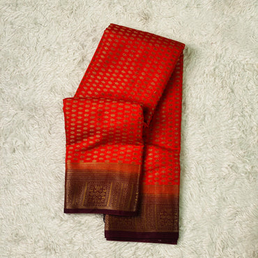 Georgette Banarasi with Square pattern Border Burnt Orange