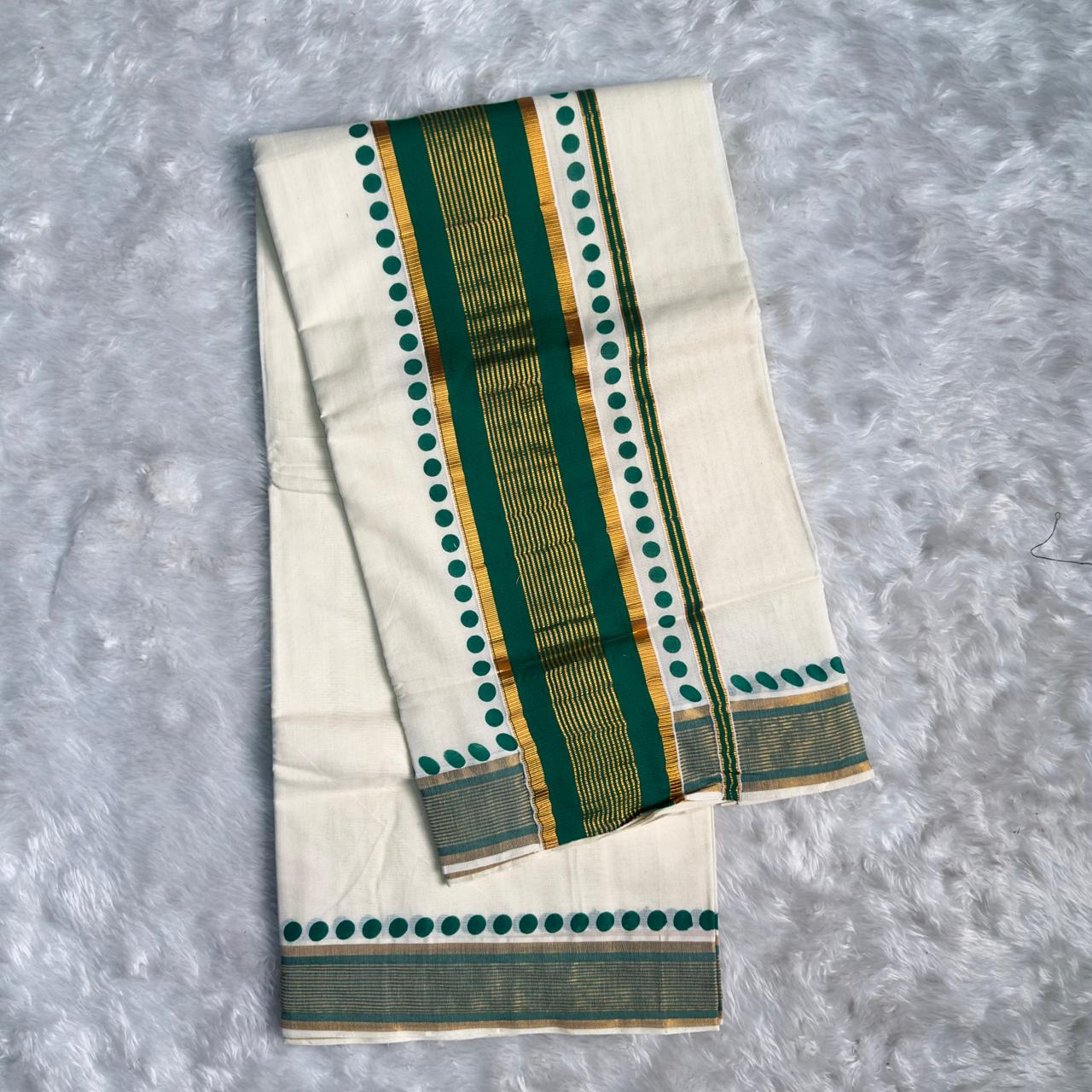 Traditional Karela Saree with Small Green Dotted Pattern