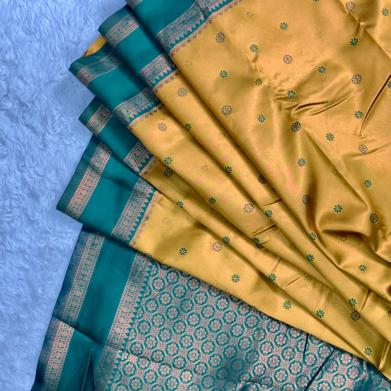 Floral Print Tissue Silk Saree Yellow