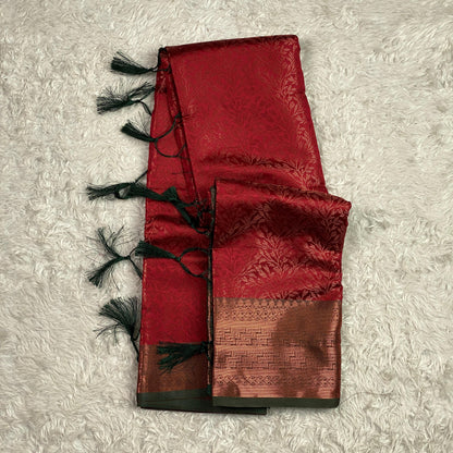Semi Silk Saheli Collections with leaf pattern Red