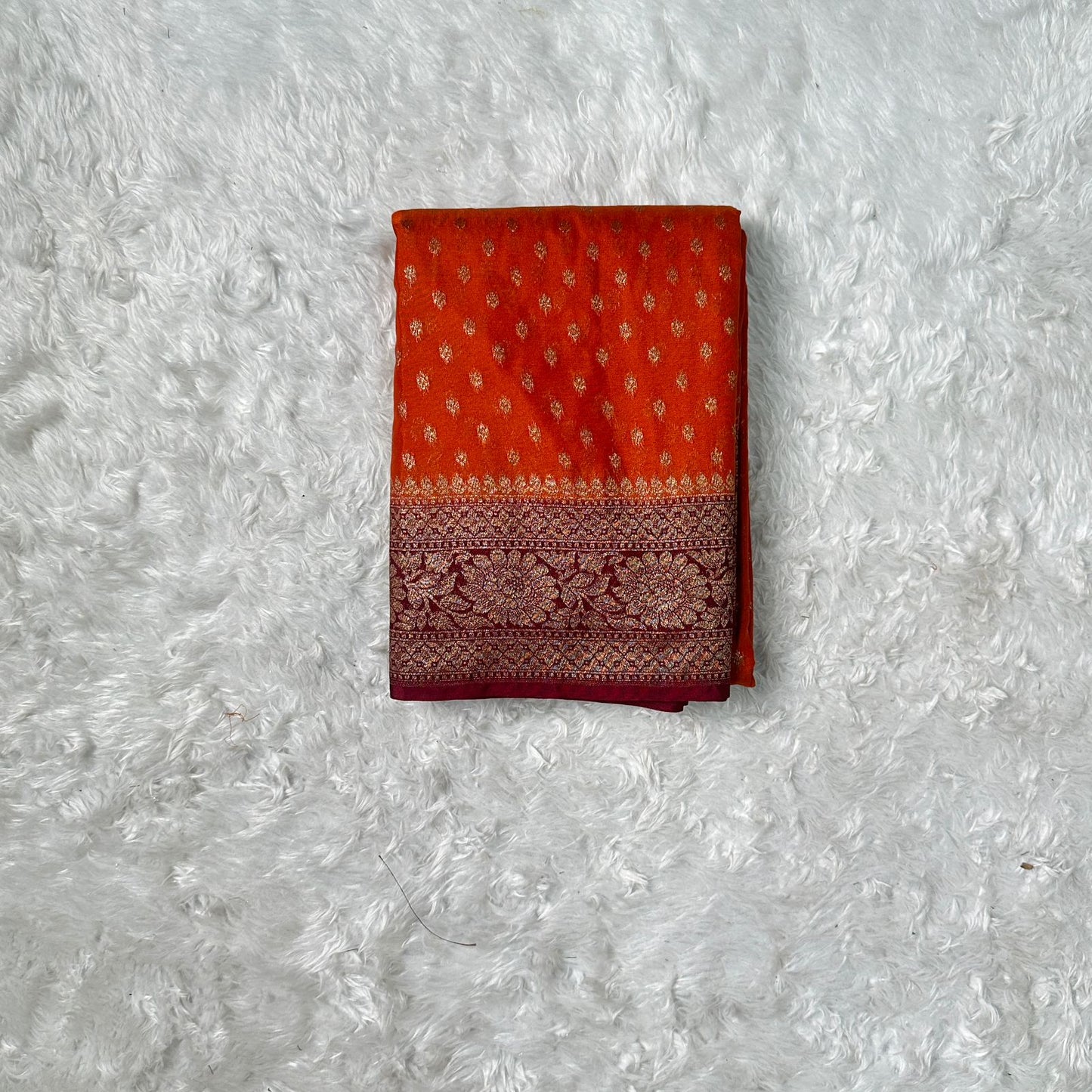 Pure Banarasi Orange with Meroon Border