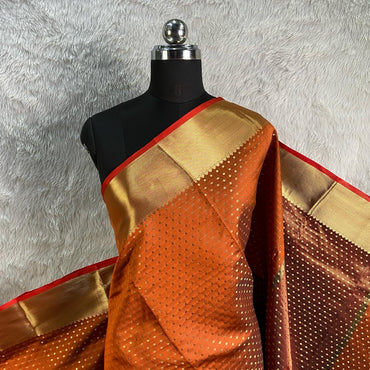 Banarasi Butti Semi Silk with Floral Border Saree Orange