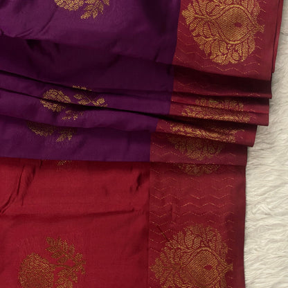 Mallika Semi Soft Silk plain saree with floral Design Violet