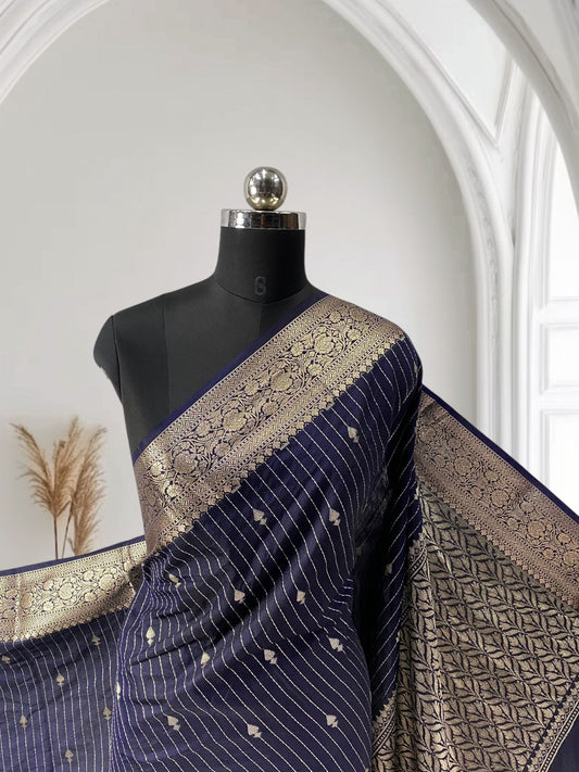 Pure Banarasi Silk Navy Blue