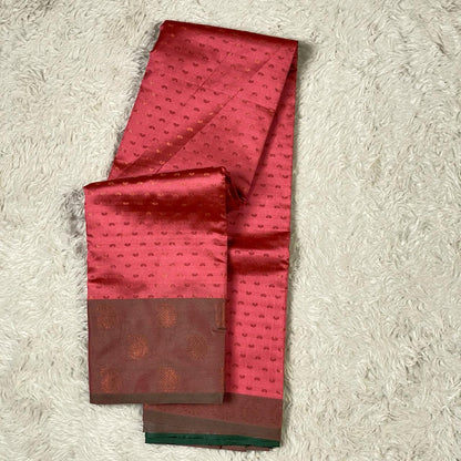 Banarasi Butti Semi Silk with Floral Border Saree Peach
