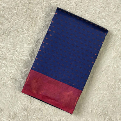 Banarasi Butti Semi Silk with Floral Border Saree Navy Blue