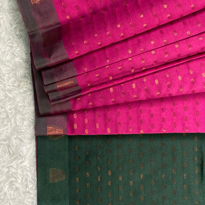 Banarasi Butti Semi Silk with Floral Border Saree Dark Pink
