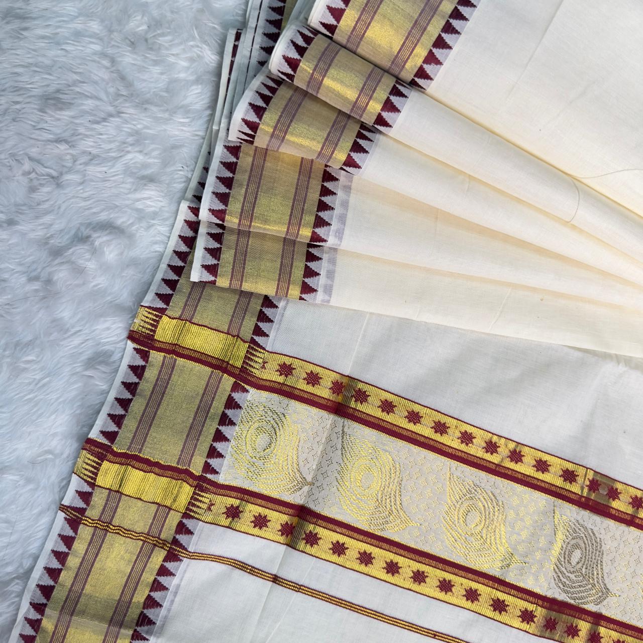 Swarna Chakram Kasavu Saree with Red Border