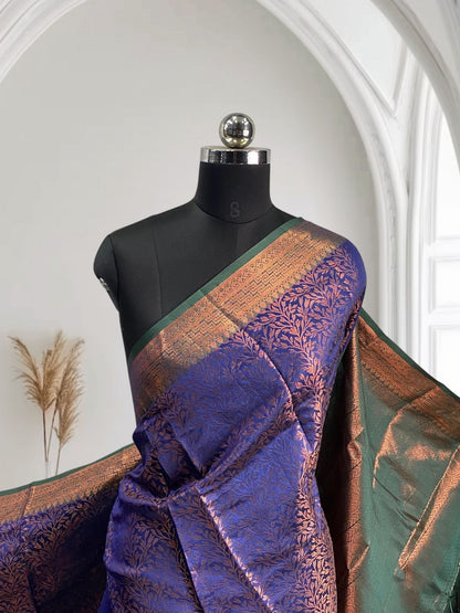 Semi Silk Saheli Collections with leaf pattern Violet