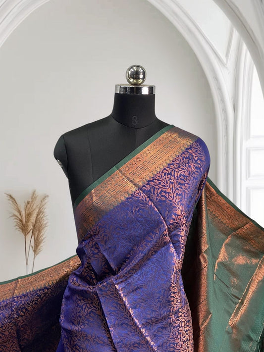Semi Silk Saheli Collections with leaf pattern Violet