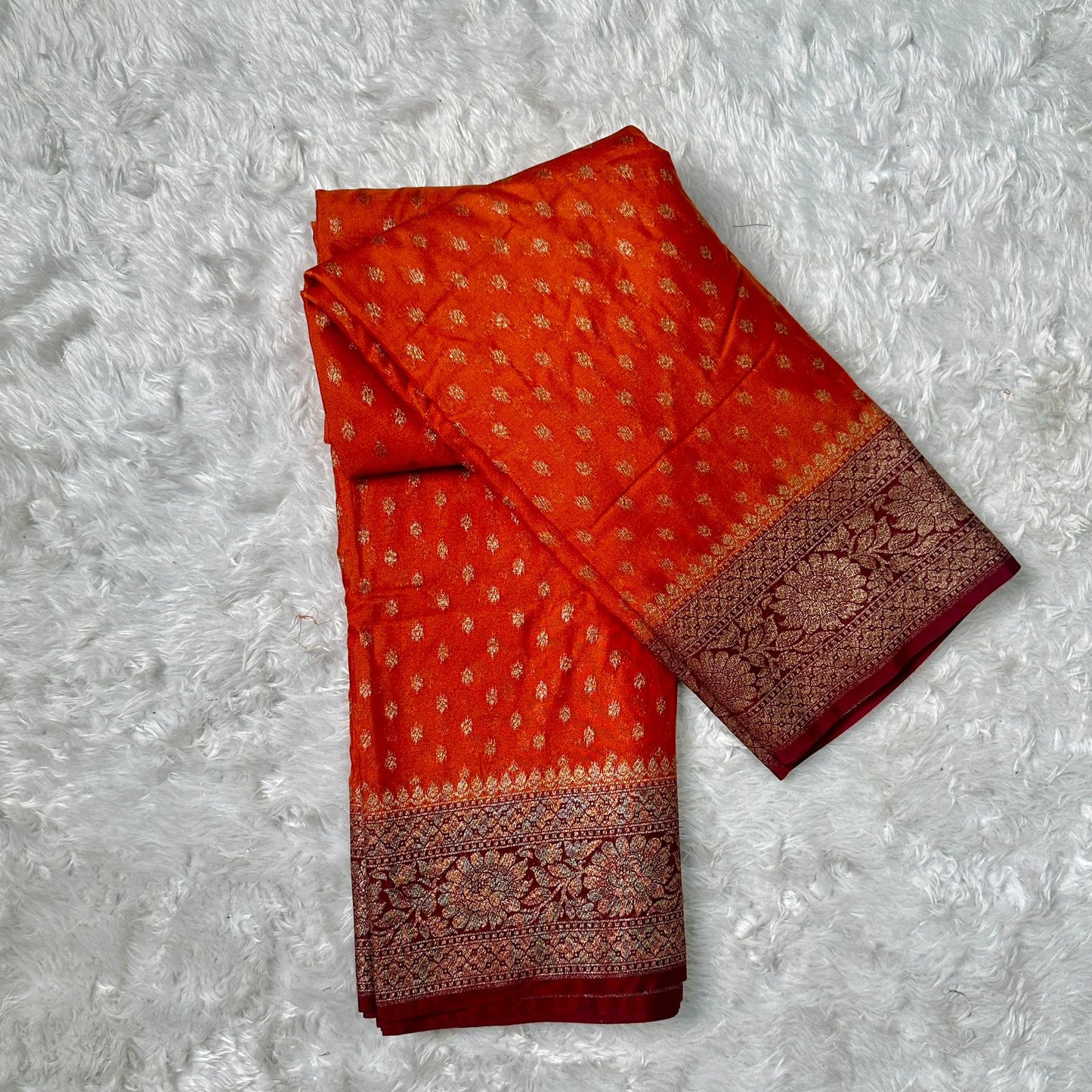 Pure Banarasi Orange with Meroon Border