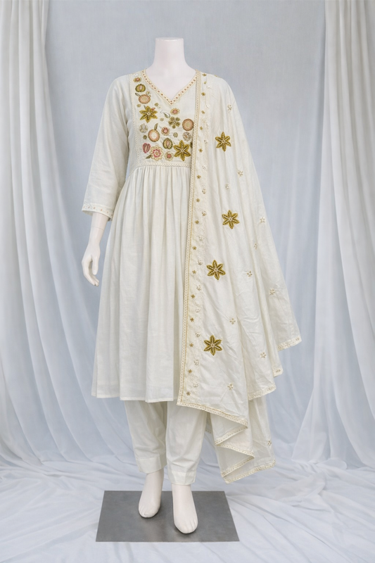 Floral Grace Salwar Set White