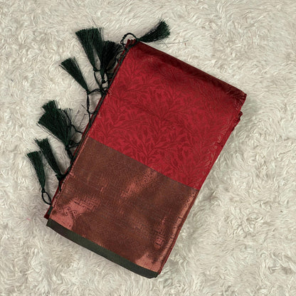 Semi Silk Saheli Collections with leaf pattern Red