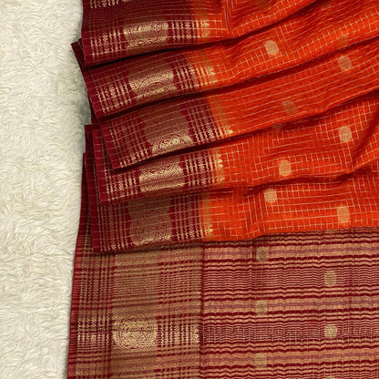 Premium Banarasi Saree Checks Burnt Orange