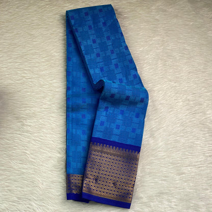 Veena Ocean Blue Cotton Saree