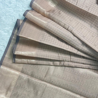 Semi Silk Tissue saree Checks with Triangle Border Pastel Shade