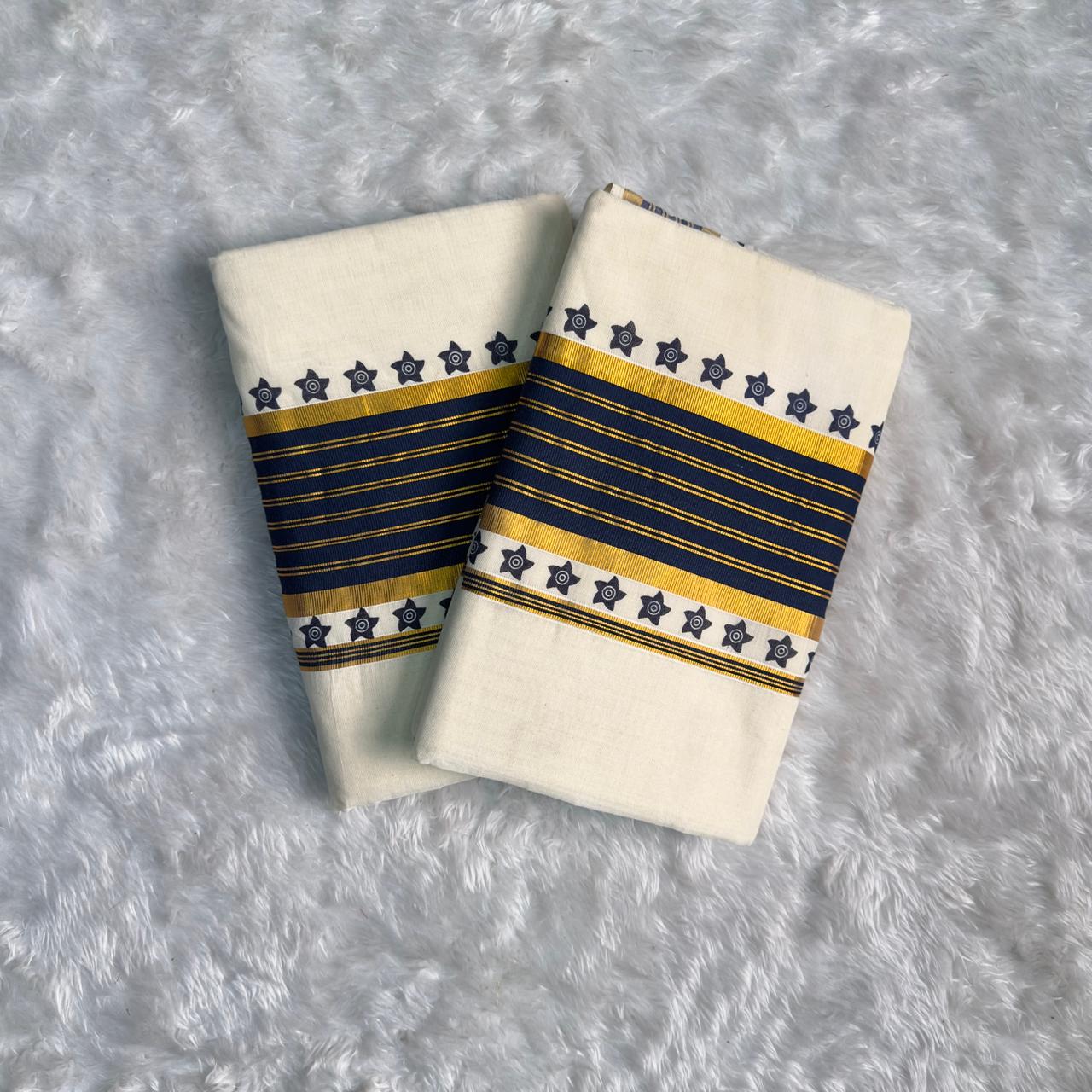 Traditional Set Saree with Navy Blue Design