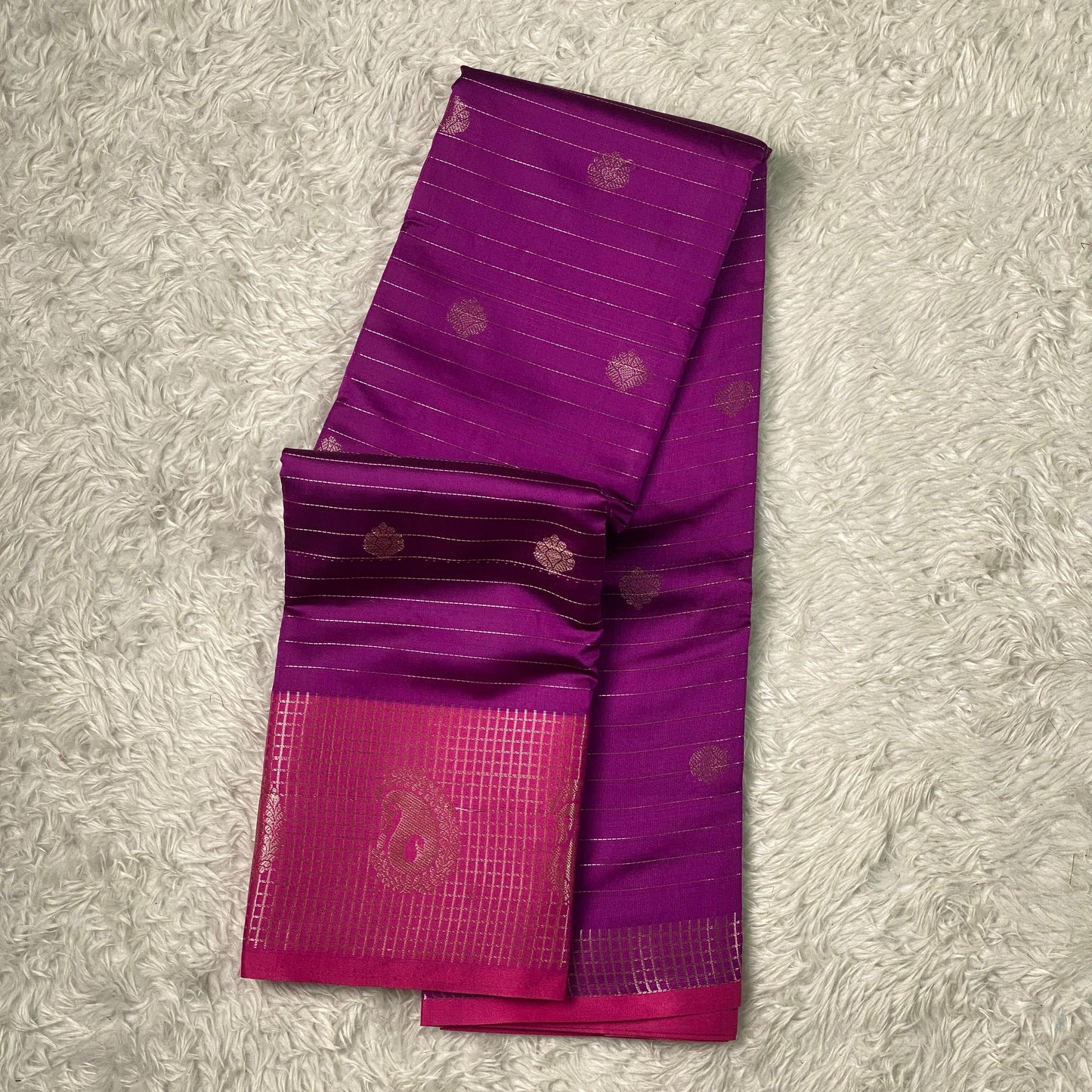 Check Saree Soft Silk with butta designs Dark Pink