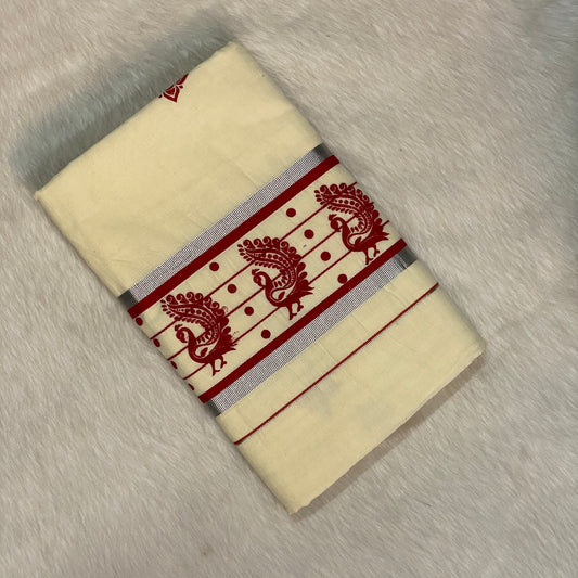 Kerala Saree with Peacock Design