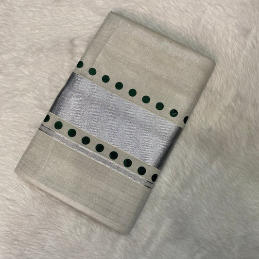 Silver Kasavu Saree with Dot Pattern Kerala Saree