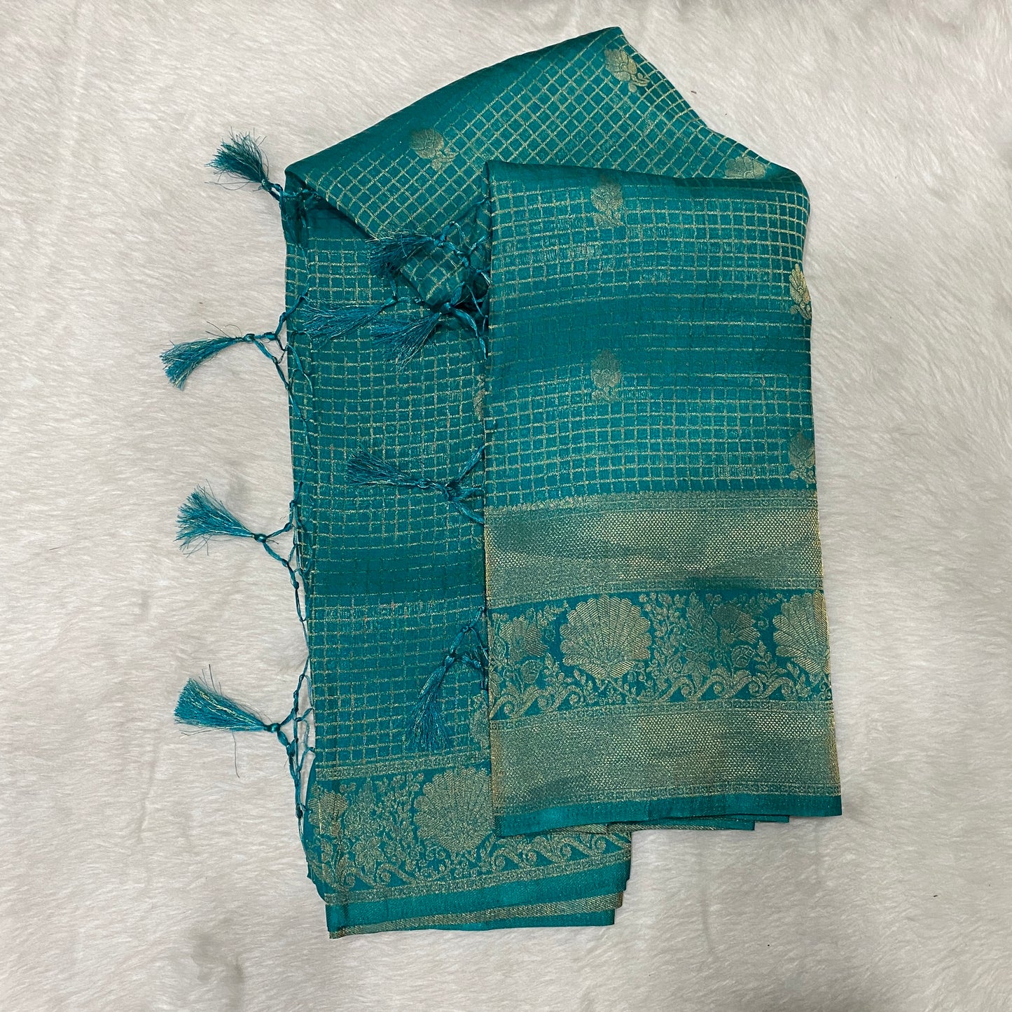 Georgette Banarasi Checks Saree Green