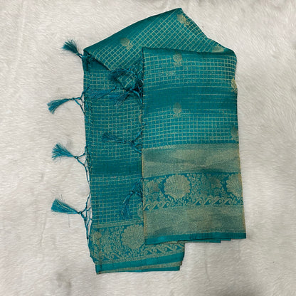 Georgette Banarasi Checks Saree Green