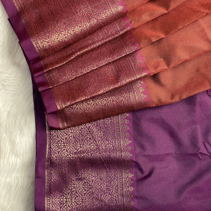Azhak Semi Soft Silk Plain Saree Burnt Orange