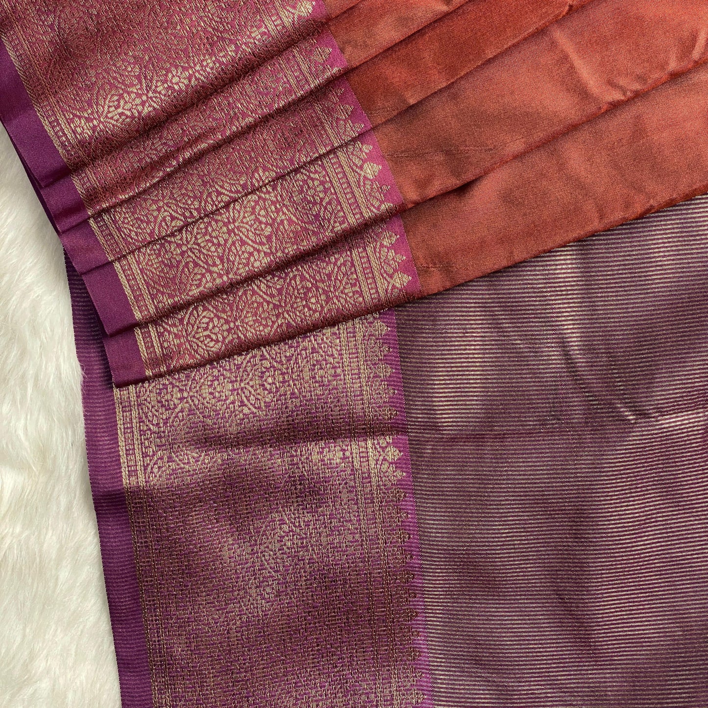 Azhak Semi Soft Silk Plain Saree Burnt Orange