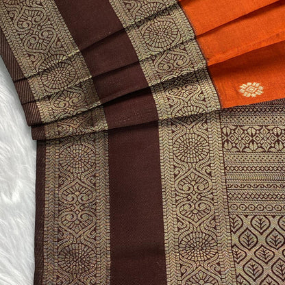 Khushbhu Burnt Orange Butti Silk Saree with Double Zari Border