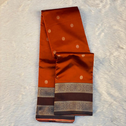 Khushbhu Burnt Orange Butti Silk Saree with Double Zari Border
