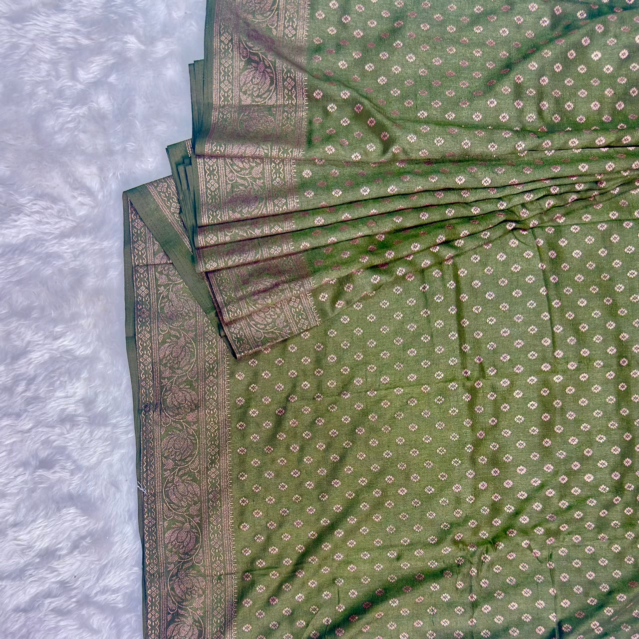 Kasmiri Silk Saree Olive Green Dress Code