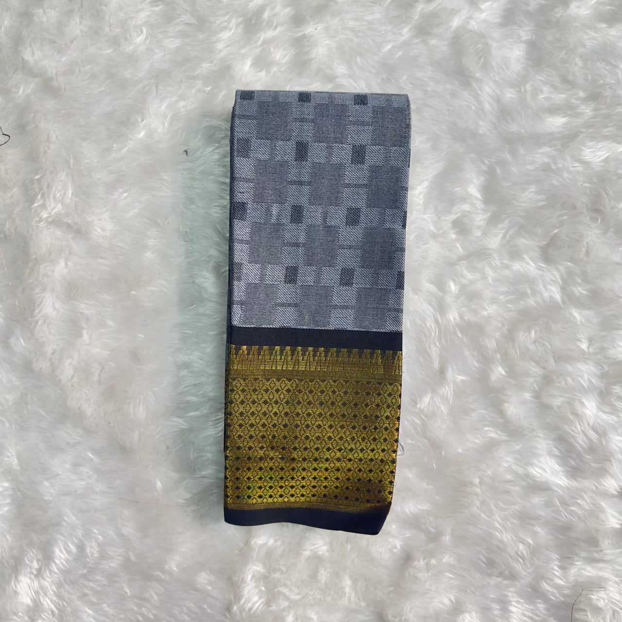 Cotton Saree Ash with Navy Blue Border