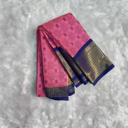 Cotton Saree Pink with Navy Blue Border