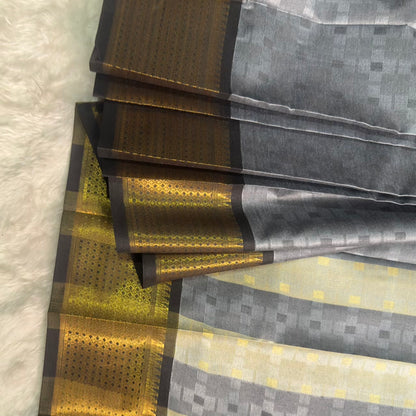 Cotton Saree Ash with Navy Blue Border