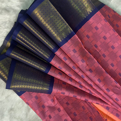 Cotton Saree Pink with Navy Blue Border