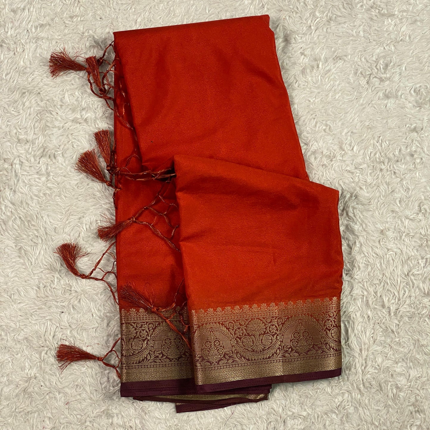 Aparna Georgette Banarasi with Golden Pattern Plain Burnt Orange
