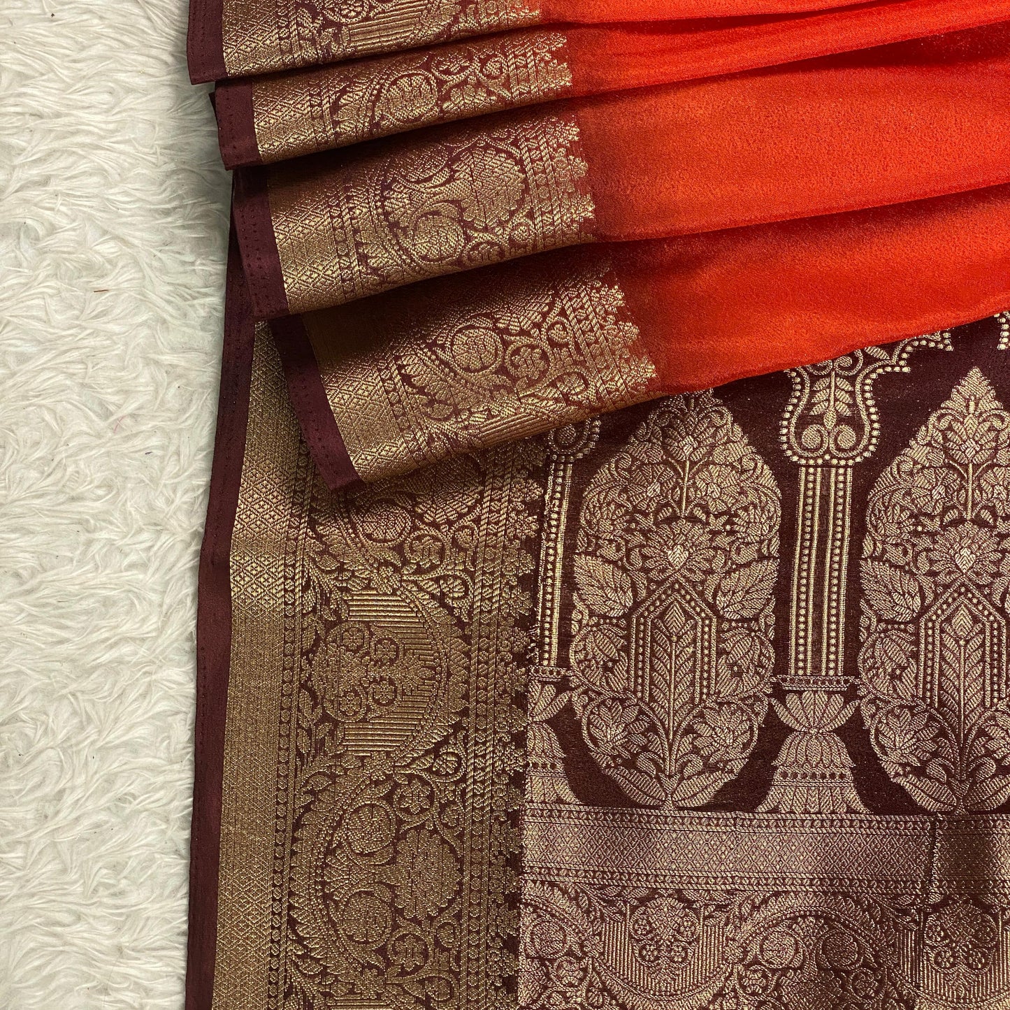 Aparna Georgette Banarasi with Golden Pattern Plain Burnt Orange