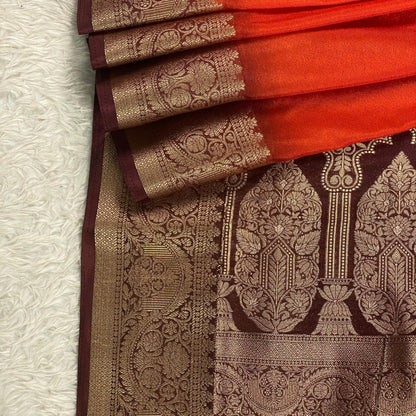 Aparna Georgette Banarasi with Golden Pattern Plain Burnt Orange