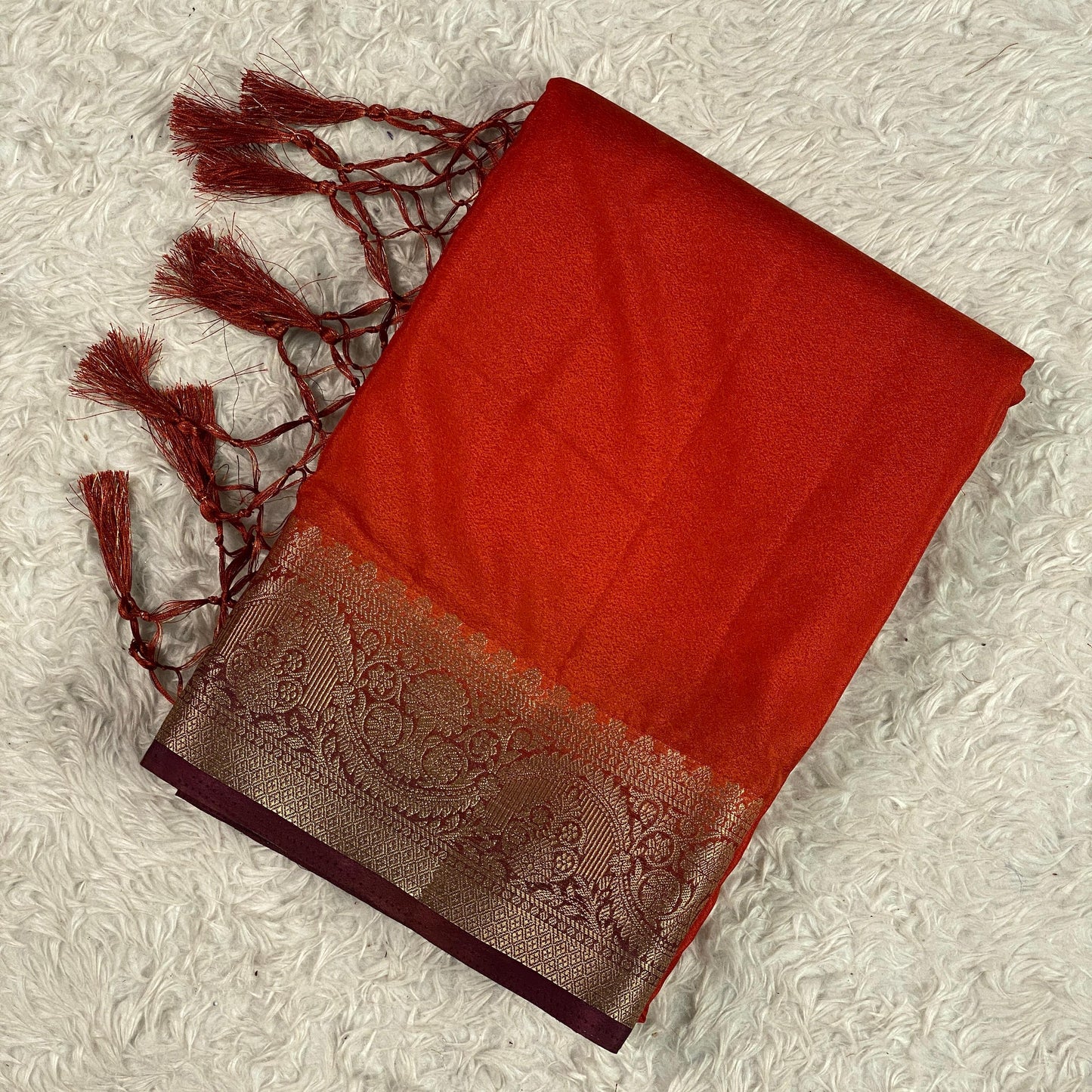 Aparna Georgette Banarasi with Golden Pattern Plain Burnt Orange