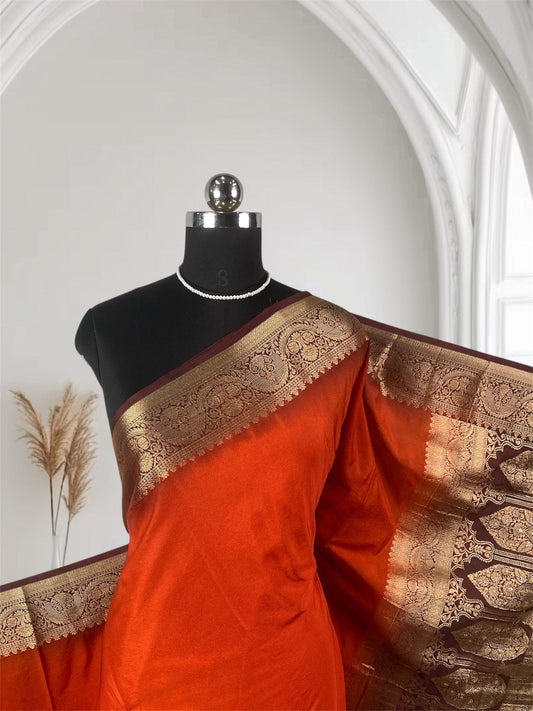 Aparna Georgette Banarasi with Golden Pattern Plain Burnt Orange