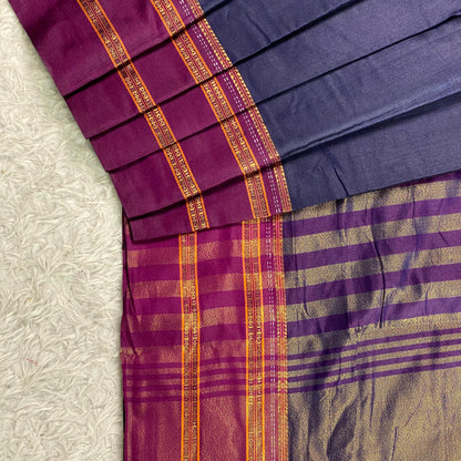 Polycotton double line Border Saree Violet
